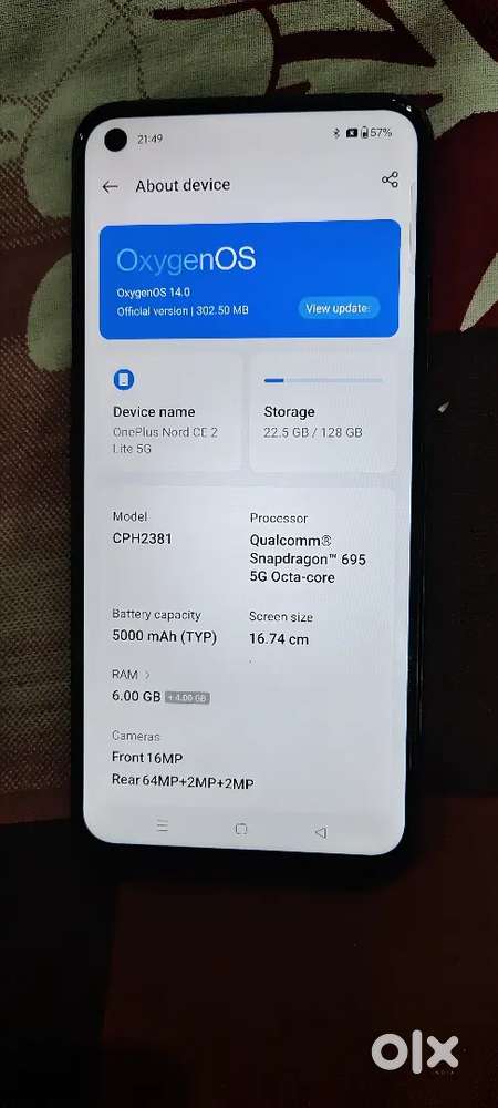 Oneplus Nord ce 2 lite 5g (6&128)