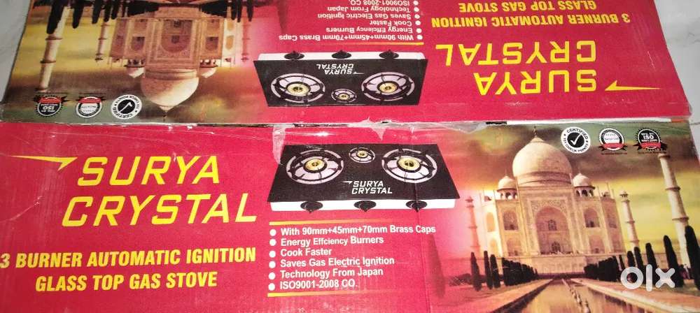 SURYA CRYSTAL - 3 burner automatic ignition GLASS TOP Gas Stove
