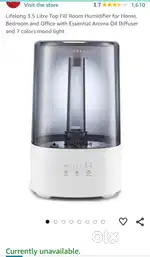 Lifelong 3.5 Litre Top Fill Room Humidifier for Home, Bedroom and Off