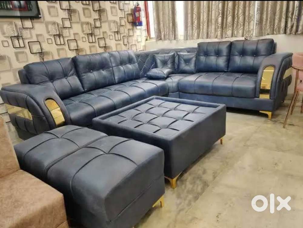 Brand new trending l shape sofa with pillows and golden strips in STAR