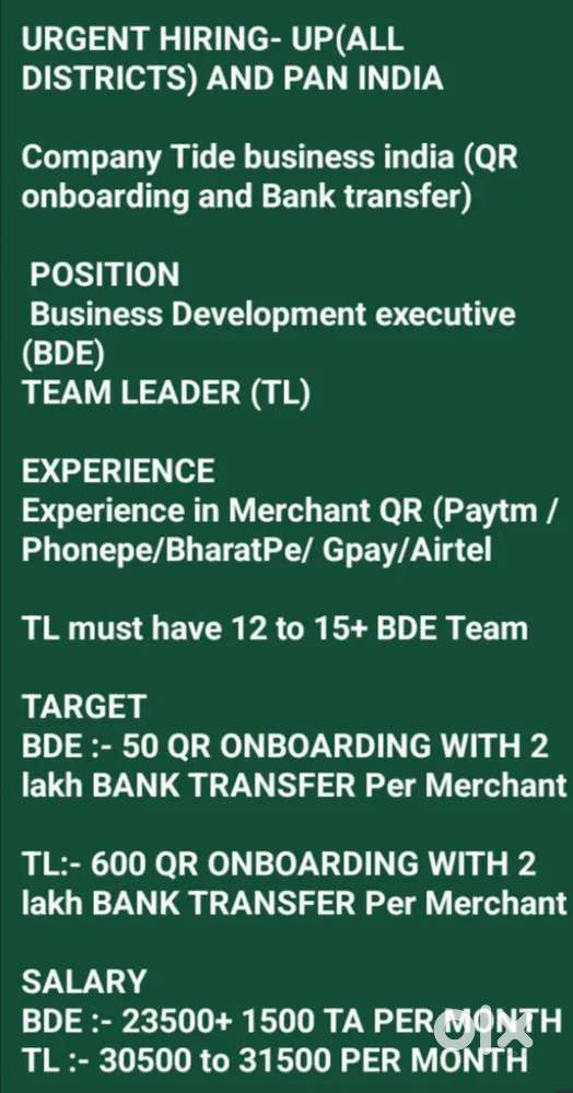 Urgent hiring all uttrakhand and pan India