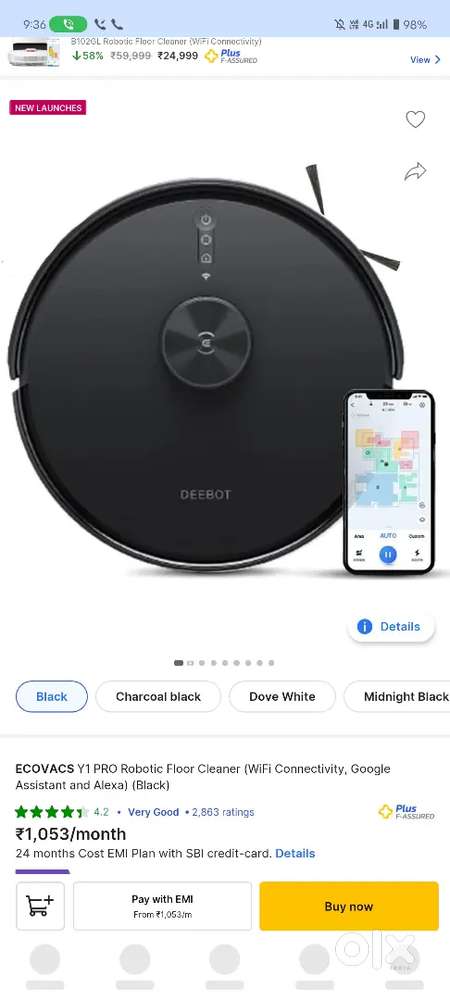 ECOVACS Y1 PRO Robotic Floor Cleaner(WiFi Connectivity, Google
Assist