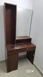 Engineered Wood Dressing Table with Storage n glass shelves - Walnut