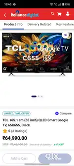 Tcl 65 inch Qled Tv 120 hertz rate @Dhingra Electronics Malerkotla