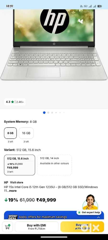 HP 15s  8gb 512ssd    15 months old