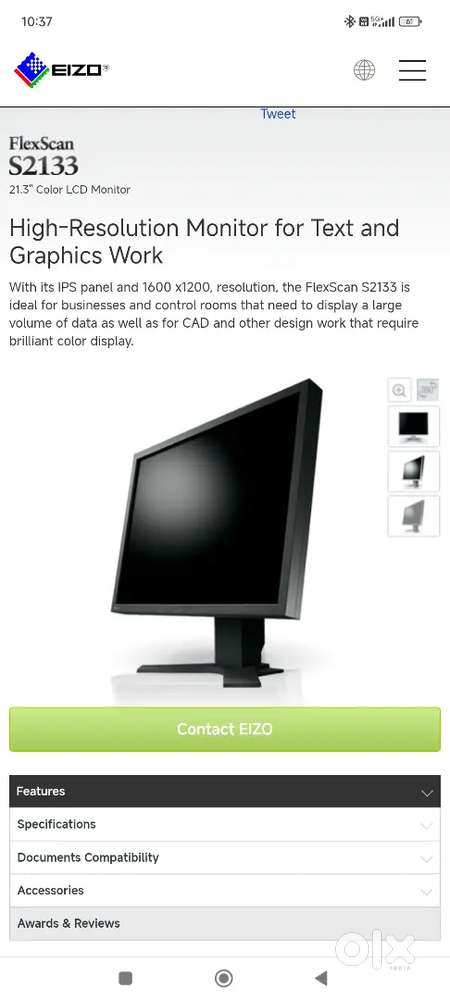 Eizo flexscan s2133 moniter argent sell in cheap price