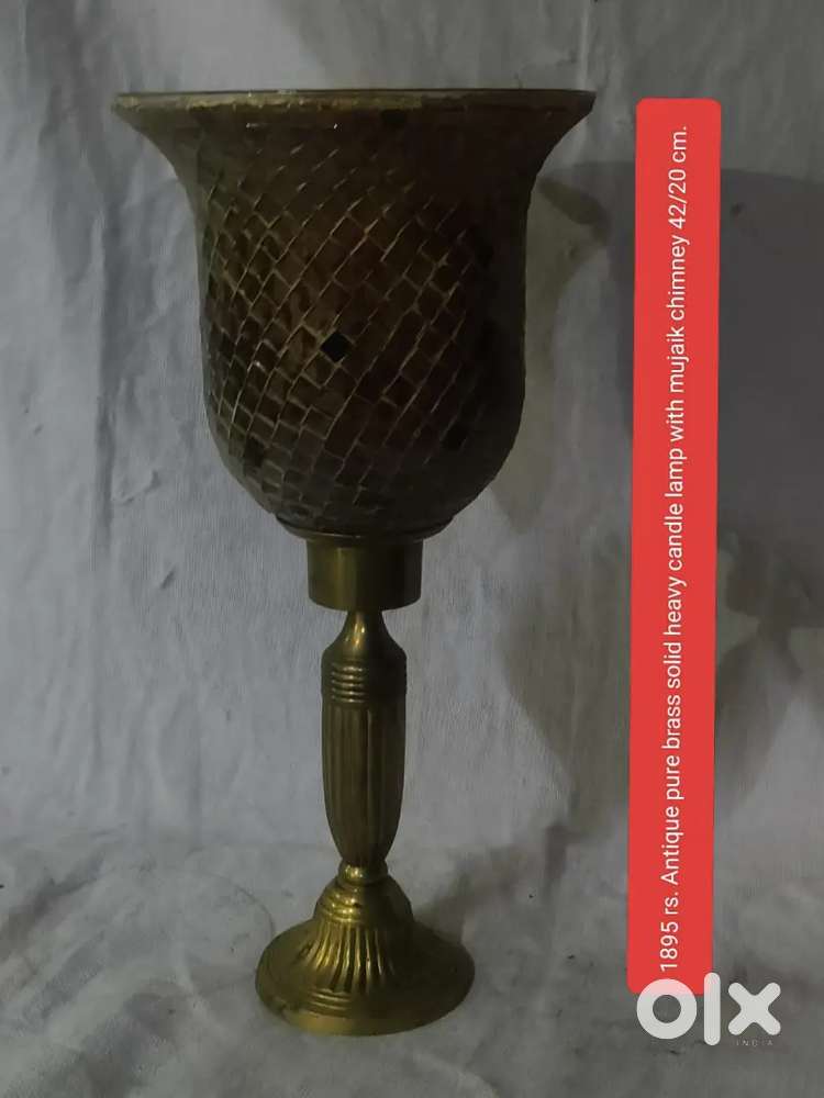 Antique pure brass solid heavy candle lamp with mujaik chimney