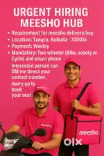 Requirement for meesho delivery boys at Tangra, Kolkata- 700015