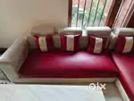 6-Seater Sofa – Red & White with Side Stools & Cushions