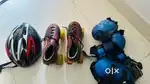 Skating shoes with guards and helmet