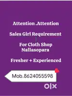 Wanted Sales Girl Fresher or Experienced