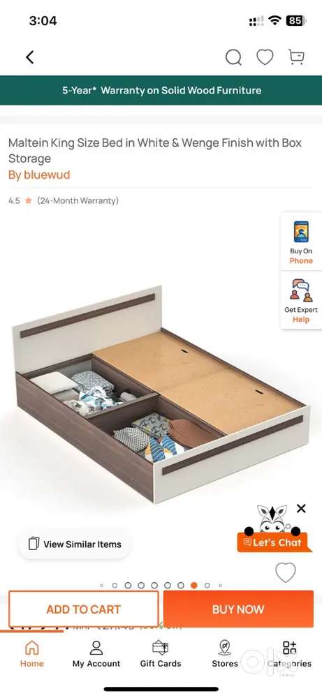 King size bed with Sleepwell Mattress