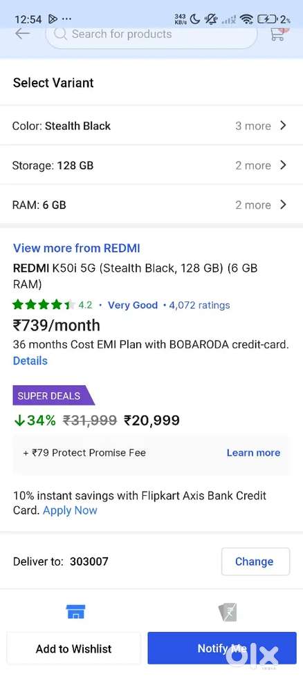 Redmi k50i 6 gb 128 gb