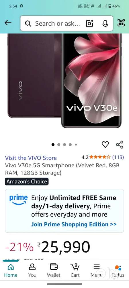 Vivo v30r 8gb..128gb