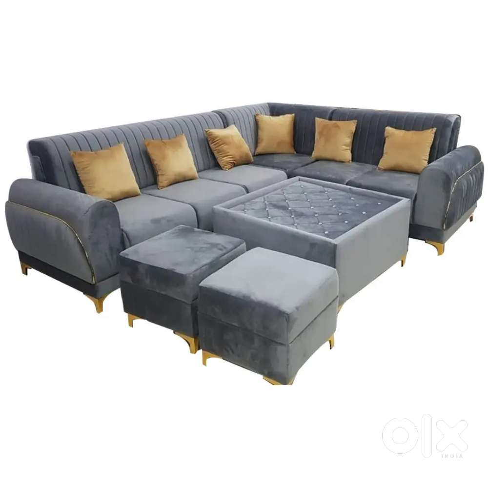 Velvet 6 Seater L Shape Sofa Set