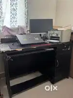 Computer table with keyboard slider and two storage compartment