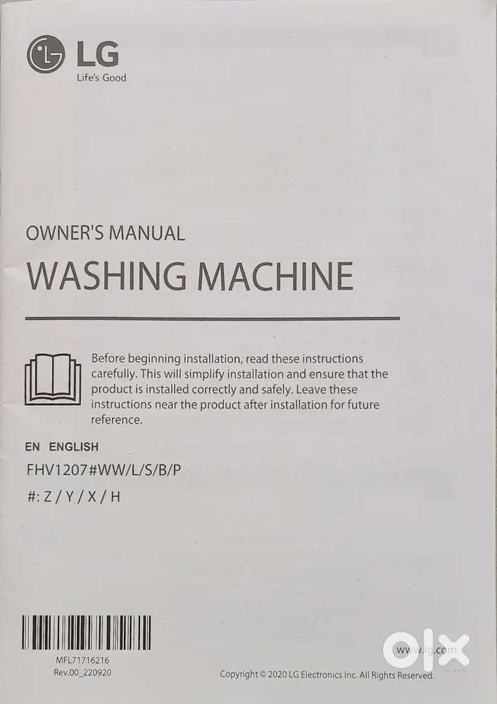 LG 7kg front load automatic washing machine for sale.