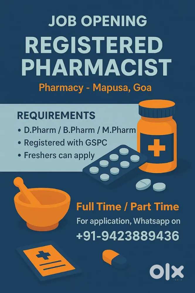 Pharmacy sales person needed at dabolim