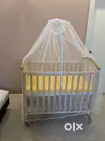 Baby Wooden Crib with Mattress & Mosquito Net