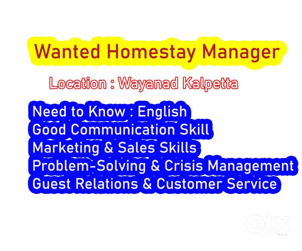 Wanated Manager in Homestay, Villa in Wayanad