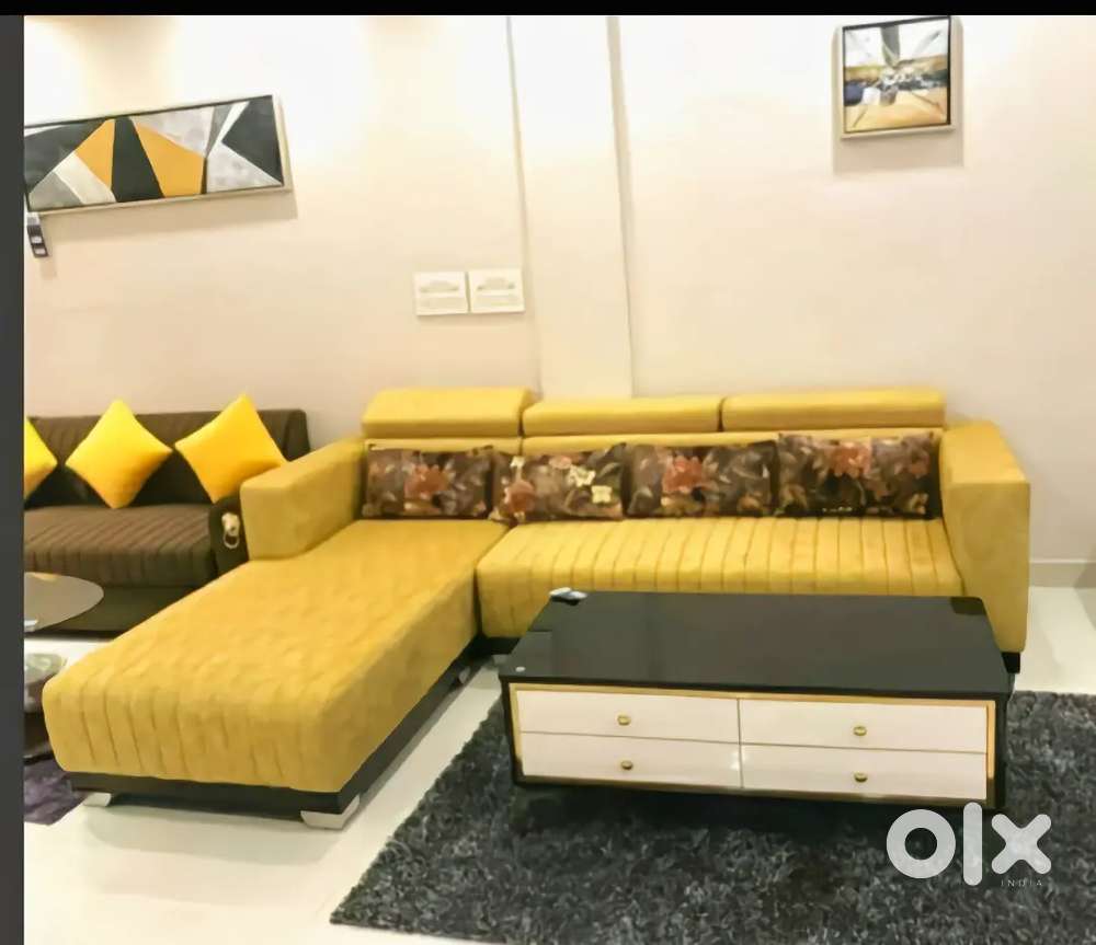 Nagpur Furniture Zone, Corner Sofa With Tea Table + 2Puffy Table