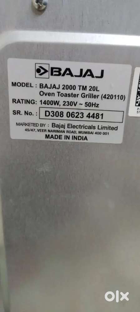 BAJAJ 2000 TM 3-1 OTG (OVEN TOSTER GRILL)