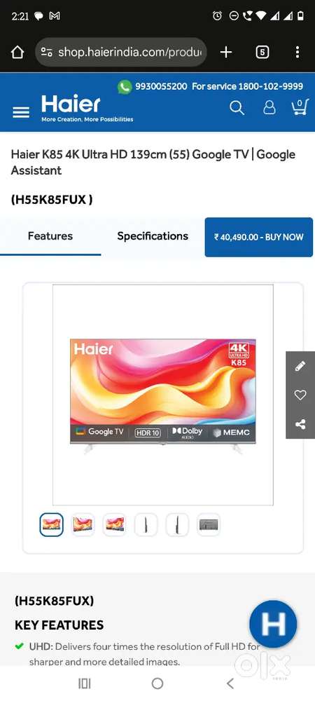 Haier LED model k85 55 inch new one month use