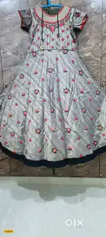 Brown, Black Combination Long Frock with  Net Duppata Shimmery Cloth