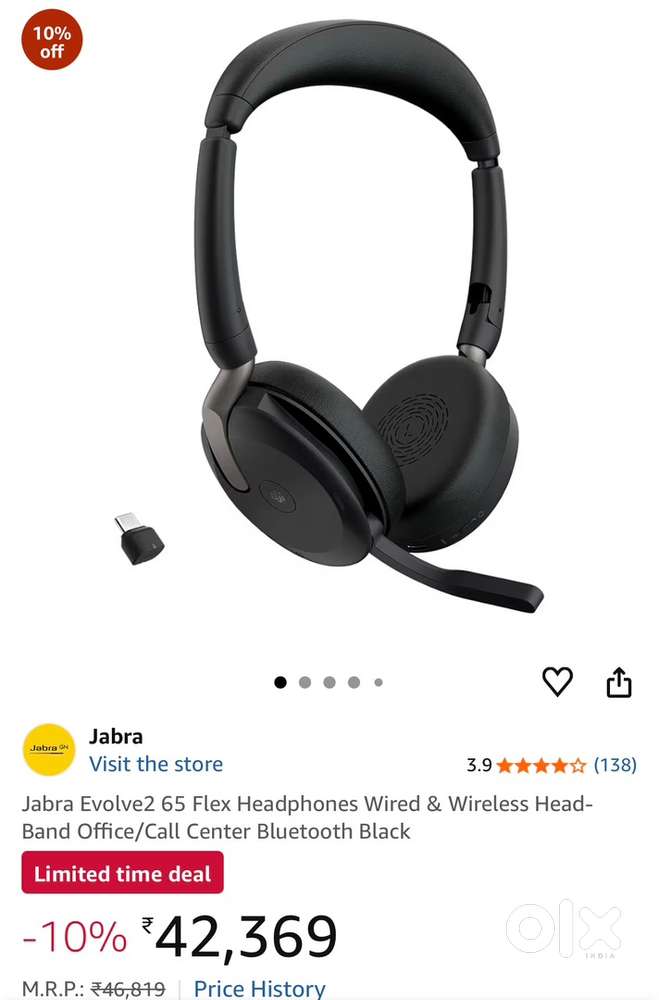 Jabra Evolve2 65 Flex ANC Headphones Wired & Wireless Head-Band