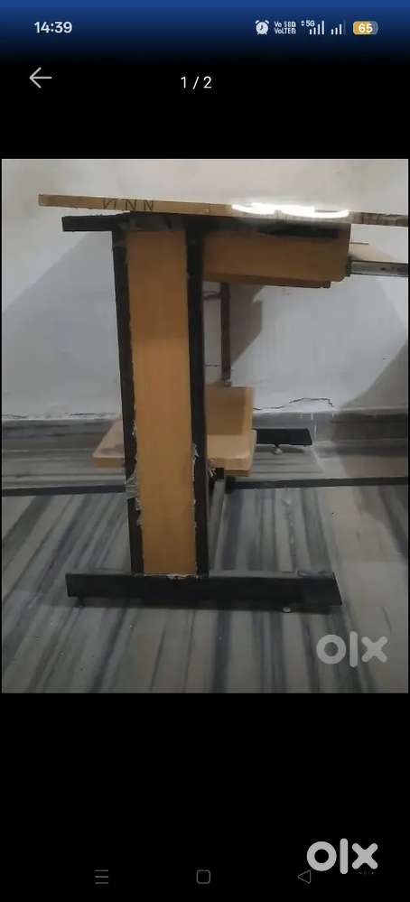 Metal and wooden computer table