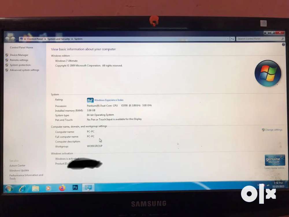 Windows 7 desktop only samsung monitor and cpu with power graphicscard