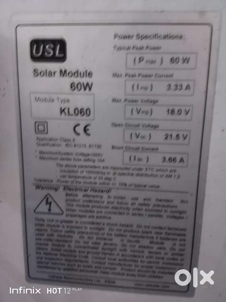 Solar Panel 60w -  used - good condition