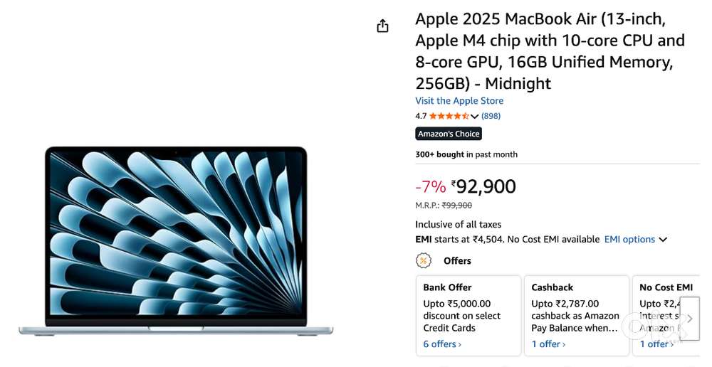 Macbook Air - M4 (2025) , 16/256 , with 3 years of Apple Care+