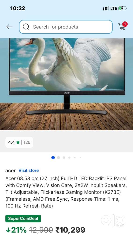 Acer Gaming Monitor – 100Hz  Tilt Adjustable