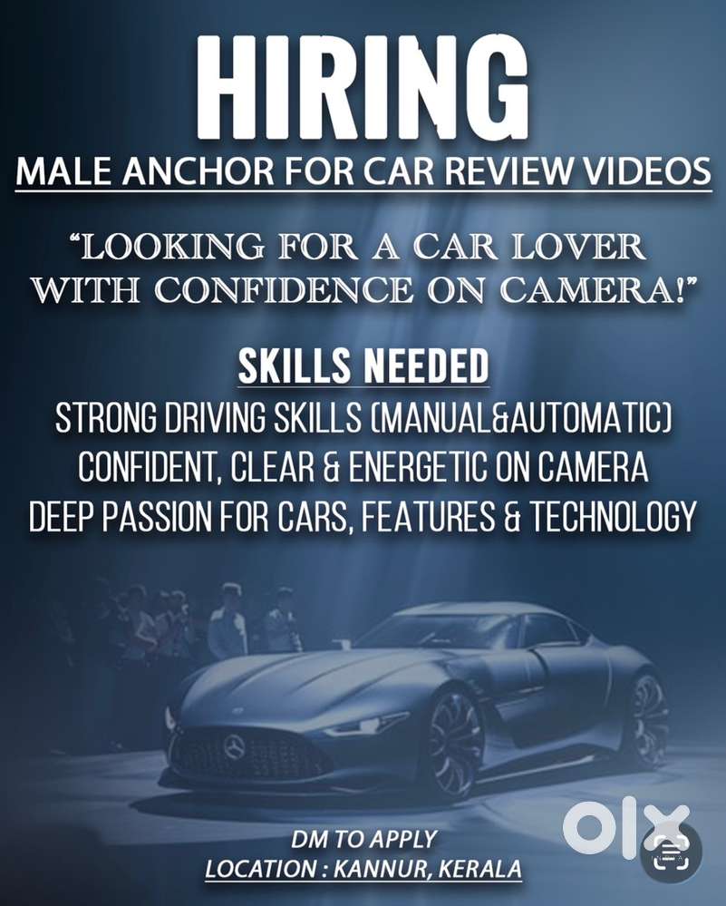 HIRING MALE ANCHOR FOR CAR REVIEW VIDEOS