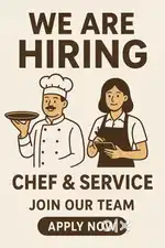 Need Pizza,Grill chicken chef and service