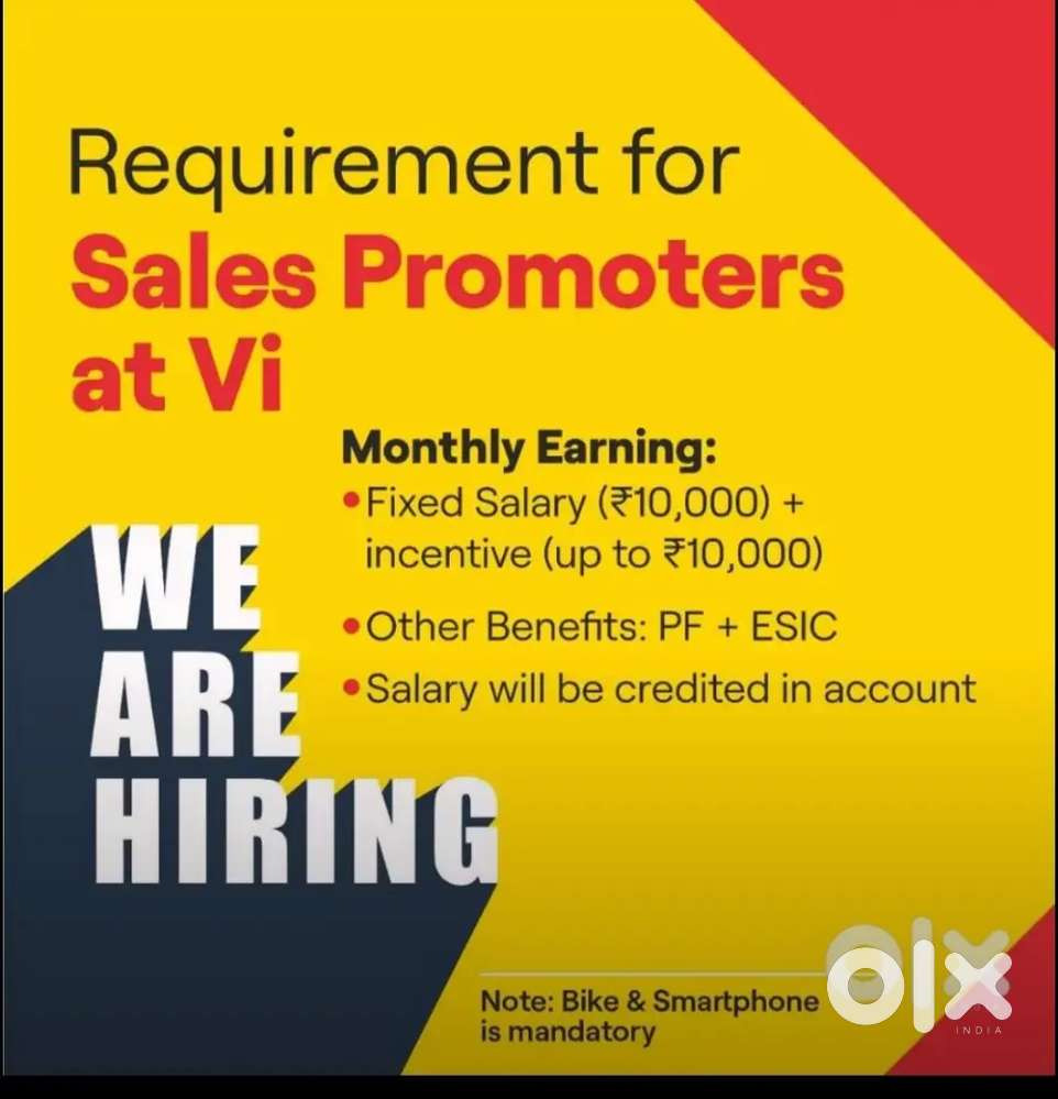Hi we are hiring for sale promoters attractive salary and incentives
