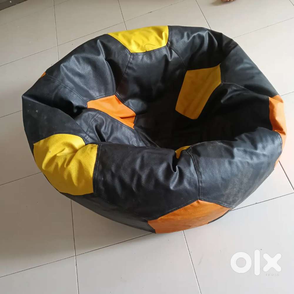 Football-Themed Bean Bag – Black with Orange & Yellow Patches