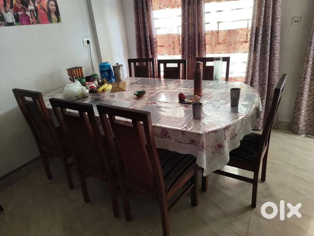 8-Seater Teak Wood Dining Table with Glass Top – Excellent Condition