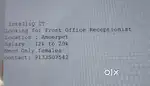 Front office receptionist females  only