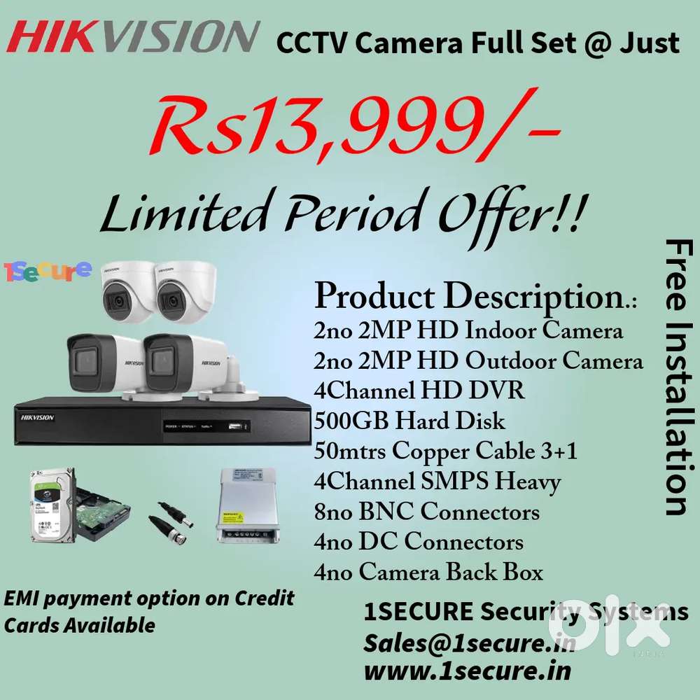Hikvision Branded 4 CCTV Camera Full Set – ₹13,999/-