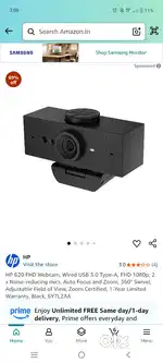 HP 620 FHD Webcam, Wired USB 3.0 Type-A, FHD