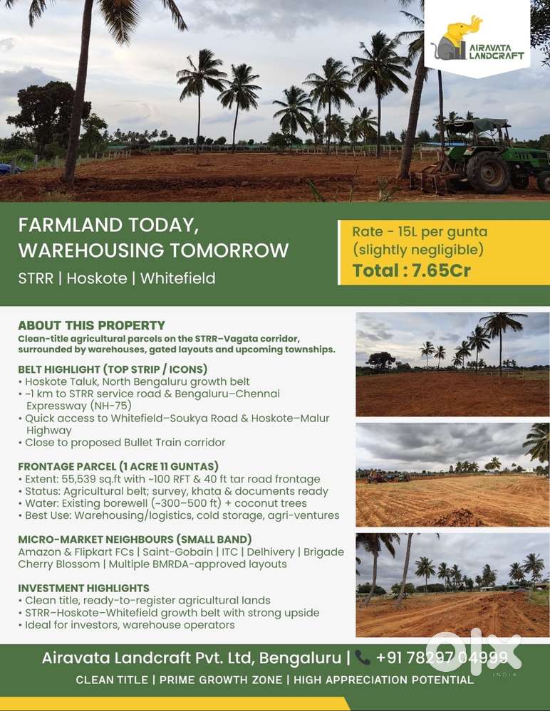 Prime farmland, hoskote taluk unique value proposition