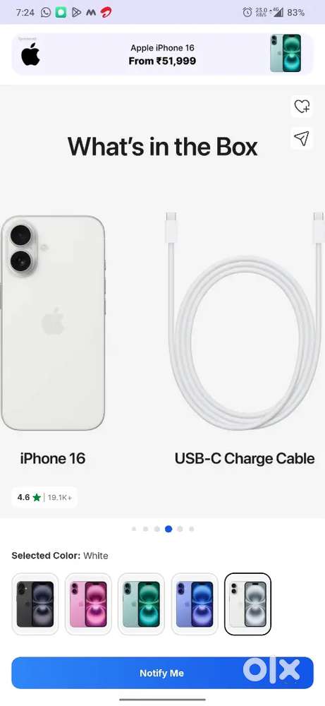 iphone 16 128gb white box pack