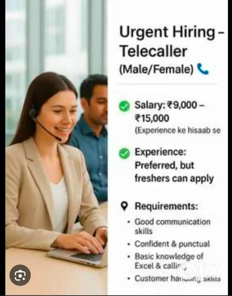 Urgent hiring telecaller male female staff experience preferred but