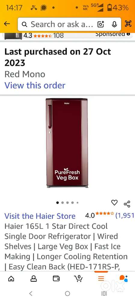 165 ltr fridge