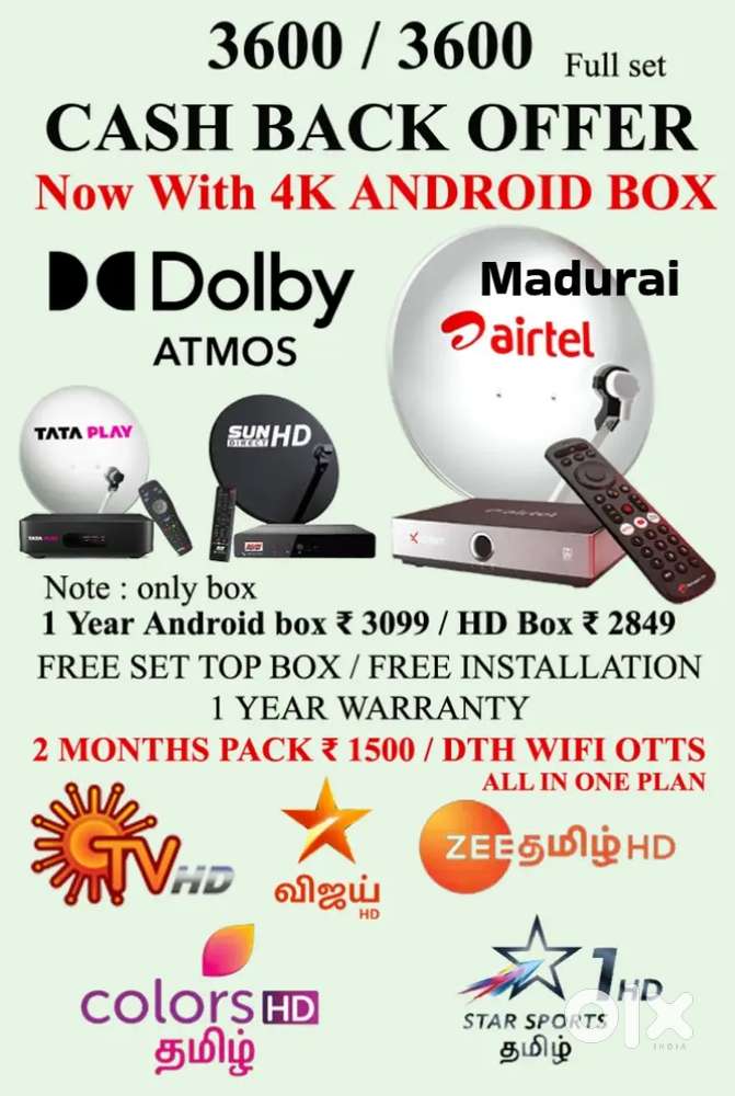 AIRTEL 4K ANDROID BOX ! TÀTA PLÀY ! DISHTV ! SUNDIRECT ! 1 YEAR OFFER