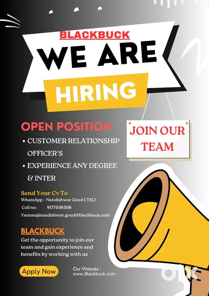 We are Hiring Customer relationship Officer for Peddapalli Sultanabad