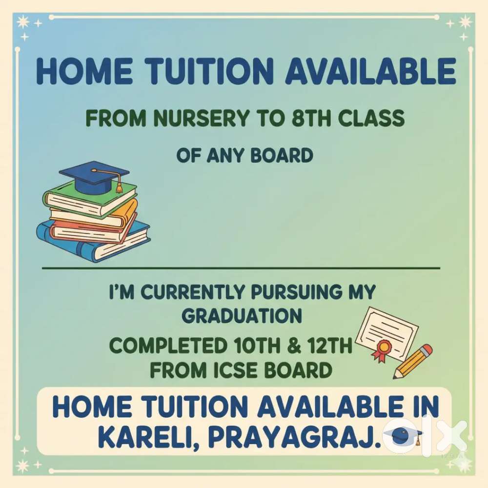PRIVATE HOME TUTION AVAILABLE IN KARELI.PRAYAGRAJ nursery to 8th class