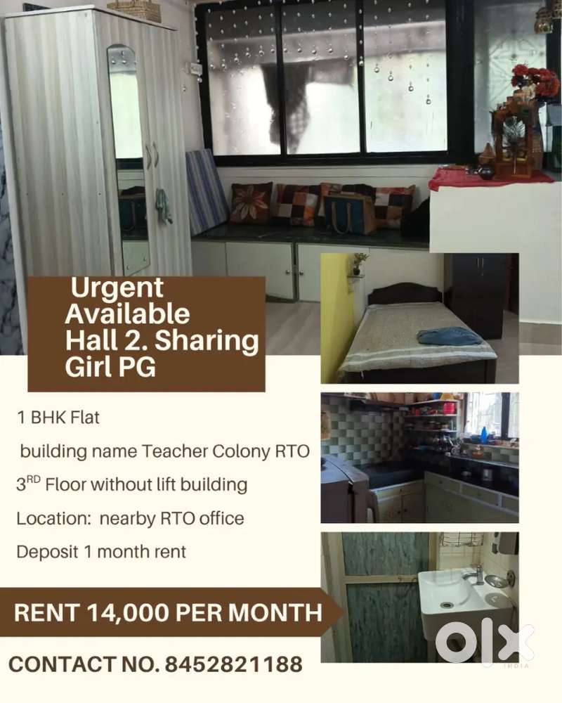 1 bhk flat available hall 2 Sharing boy